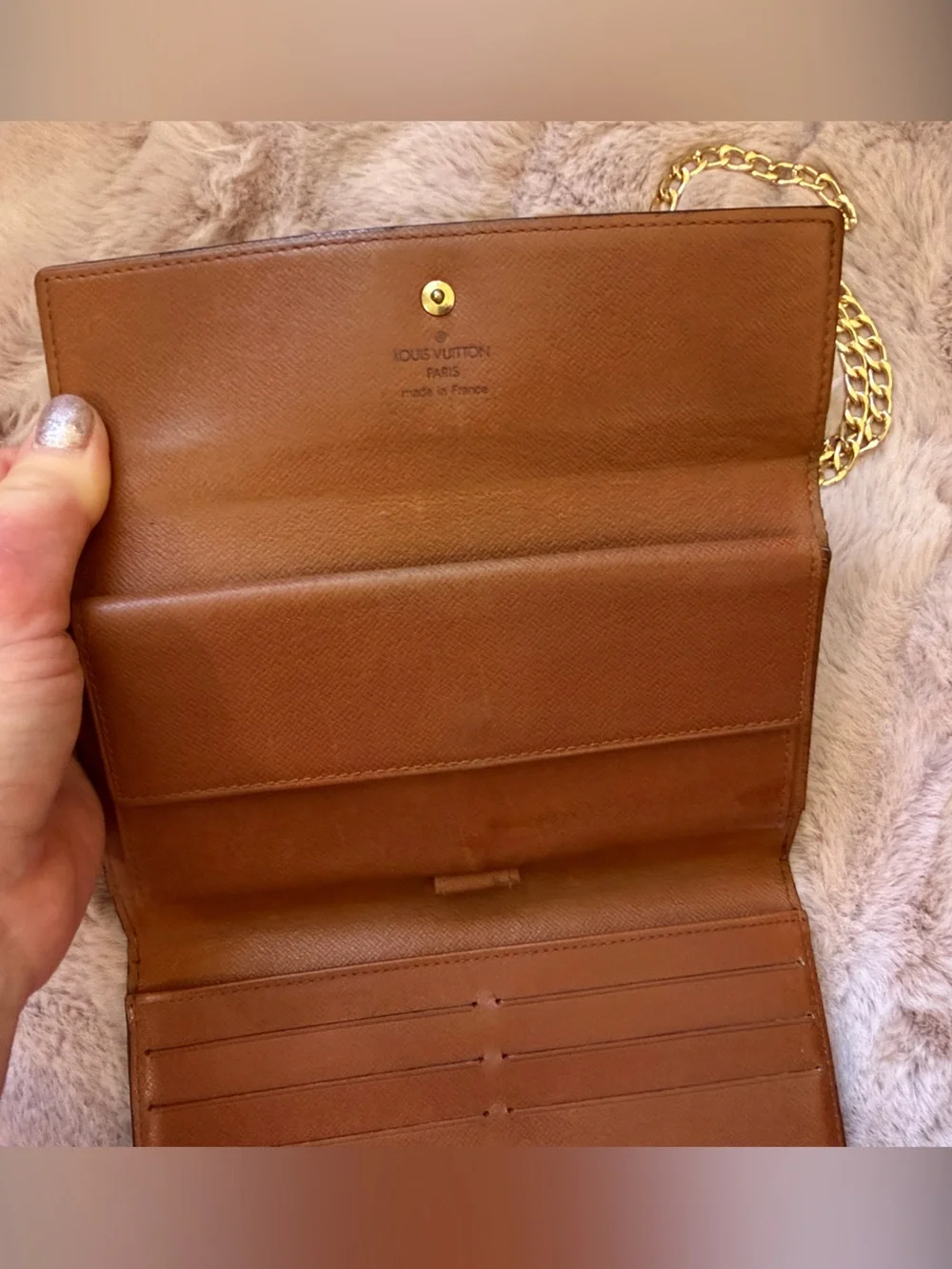 Louis Vuitton Brown Monogram Wallet with Gold Chain